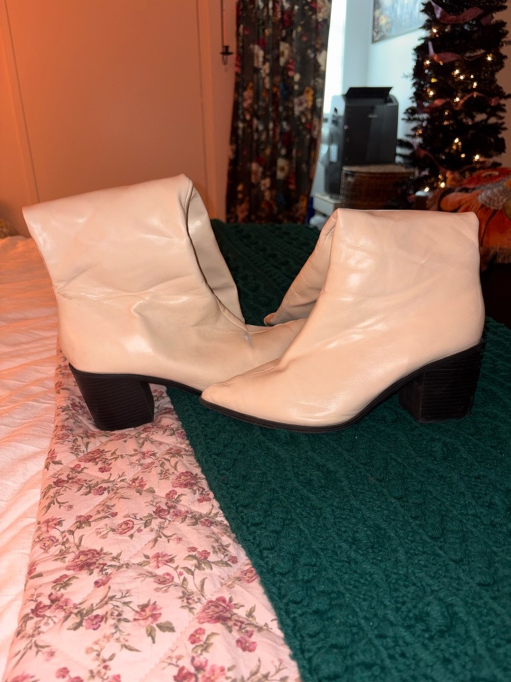 Women’s Knee-High Chunky Heel Boots — Cream - Picture 6 of 6